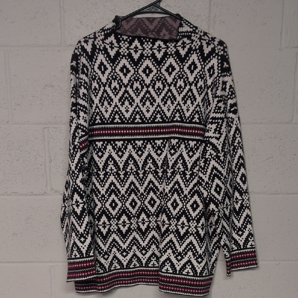 TAHARI Black and Red Geometric Mock Neck Southwest Aztec Sweater Size 2X - Picture 2 of 5